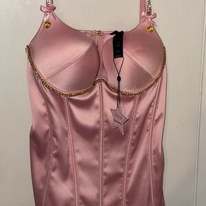 Frederick's of Hollywood Juicy Couture Pink Satin Rhinestone Zippered Heart XXL